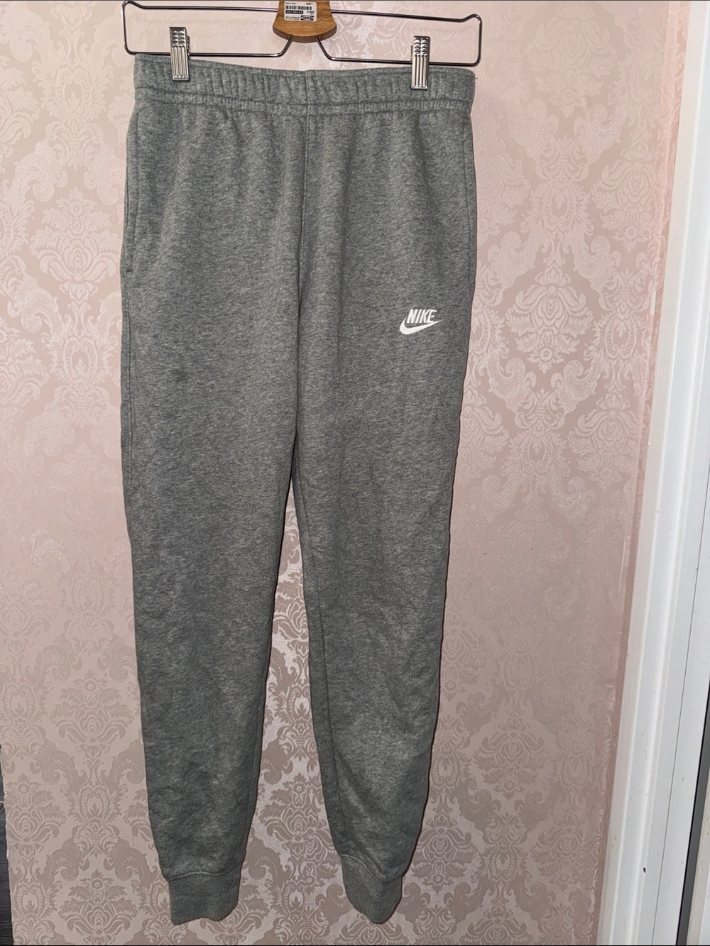 Nike Men’s Gray Fleece Joggers with White Swoosh